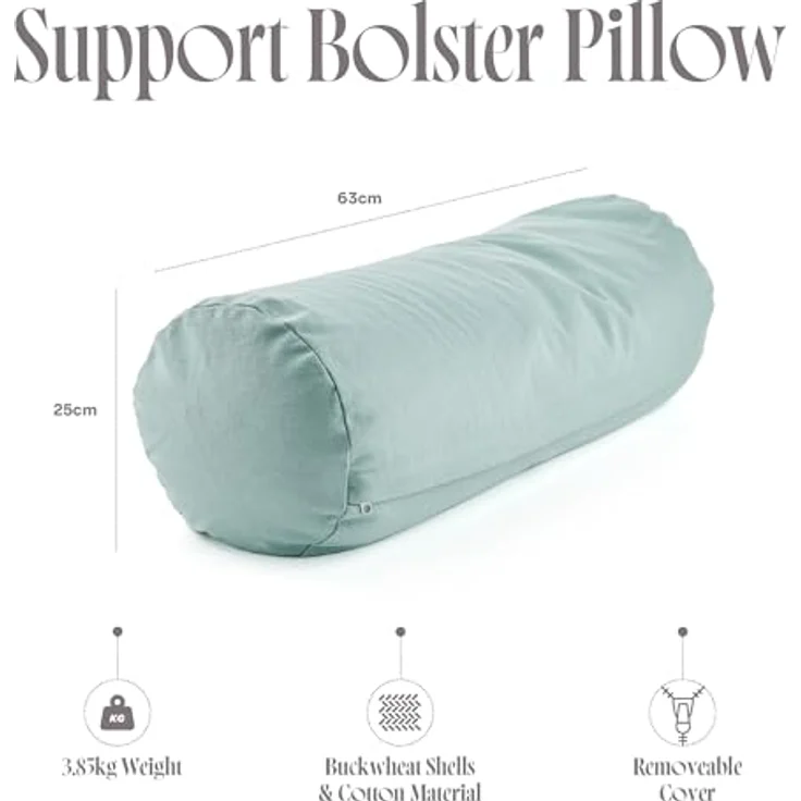 Myga Buchweizen Bolster Kissen, ergonomisches Yoga- und Meditationskissen mit abnehmbarem Baumwollbezug, 100% Bio-Buchweizenschalenfüllung, 63 cm x 25 cm – Bild 3