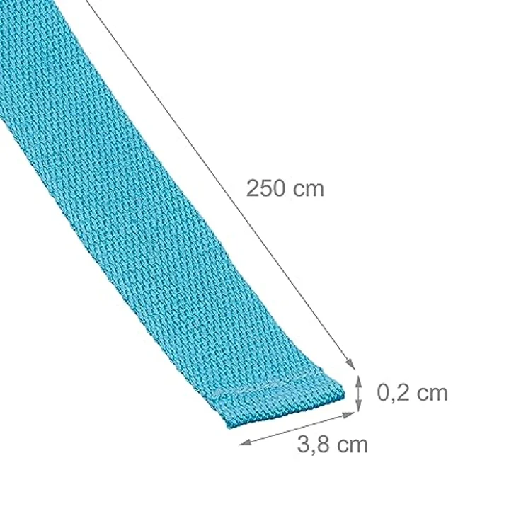 Relaxdays Yogagurt 2er Set, Dehnungshilfe, 250 x 3,8 cm, Yogaband für Anfänger und Fortgeschrittene, Baumwolle, hellblau – Bild 4