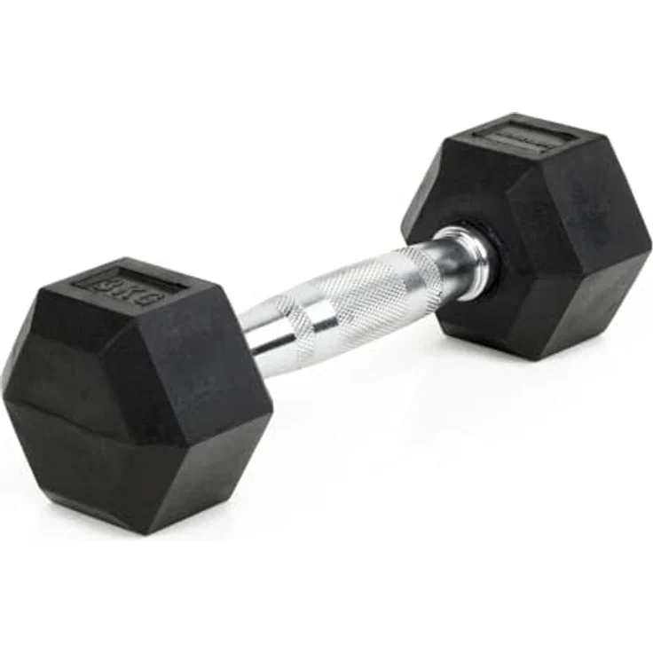 Sport-Thieme Gummierte Gusseisen Kurzhantel, Eckige Hexhantel mit verchromtem und gerändeltem Griff, 17 Gewichtsklassen 2-30 kg, Ø 28-32 mm – Bild 2