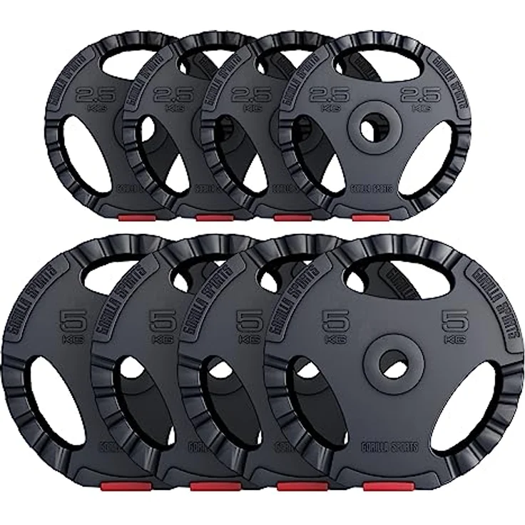 GORILLA SPORTS® Hantelscheiben - Einzeln/Set, 1,25kg, 2,5kg, 5kg, 10kg, 15kg, 17,5kg, 27,5kg, 30kg Gewichte, 30/31mm Bohrung, Tri-Grip, Kunststoff - Gewichtsscheiben, Hantelscheiben-Set – Bild 1
