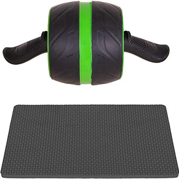SPRINGOS AB Roller mit Matte, Bauchroller Rad mit rutschfesten Griffen in schwarz-grün, kompakt und stabil für effektives Bauchtraining – Bild 2