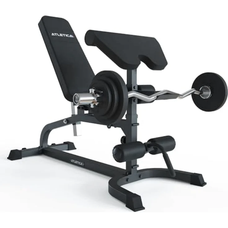 Atletica X-Bench Multifunktionale Hantelbank mit Bizeps- und Beincurl-Aufsätzen | Negativ verstellbar | 650kg Belastbarkeit | 8cm dickes Polster – Bild 2