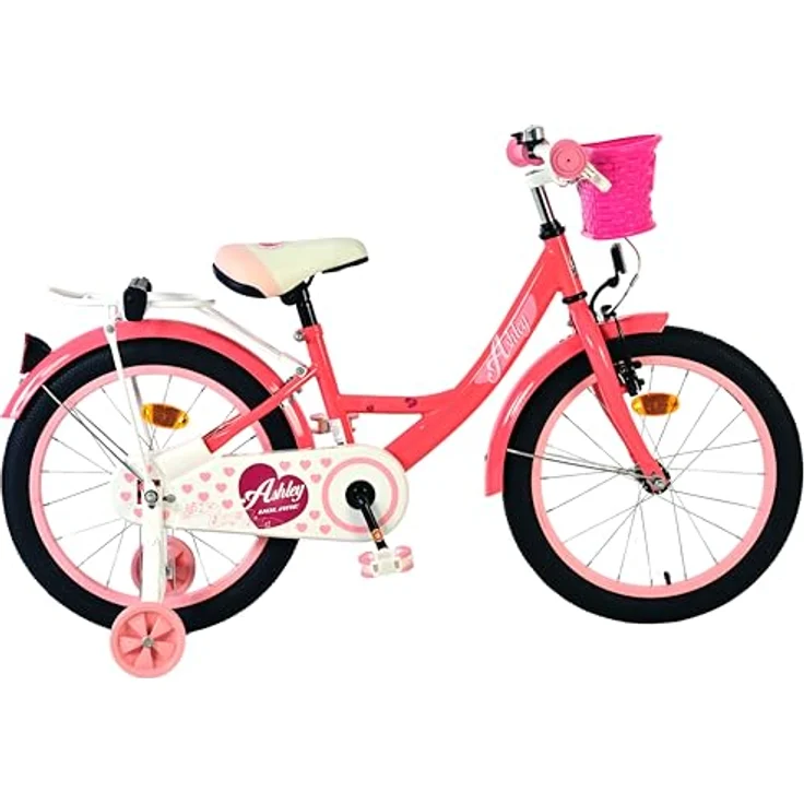 Volare Ashley Kinderfahrrad für Mädchen, 18 Zoll in Rosa/Rot, höhenverstellbarer Sattel und Lenker, integrierter Gepäckträger, Handbremse und Rücktrittbremse – Bild 3