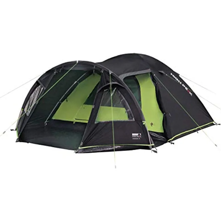 High Peak Kuppelzelt Mesos 4, Campingzelt mit Vorbau, 4.000 mm wasserdicht, Ventilationssystem, dunkelgrau/grün