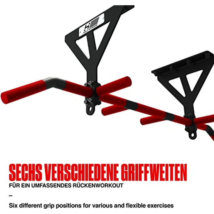 HOLD STRONG Fitness Klimmzugstange für Deckenmontage, HS-K-D6, Schwarz, Studiozulassung, 6 rutschfeste Griffe, Pull Up Übungen & mehr, inkl. E-Book & Montagematerial u.a. FISCHER DuoPower Dübel, extrem stabil - Preisvergleich – Bild 5