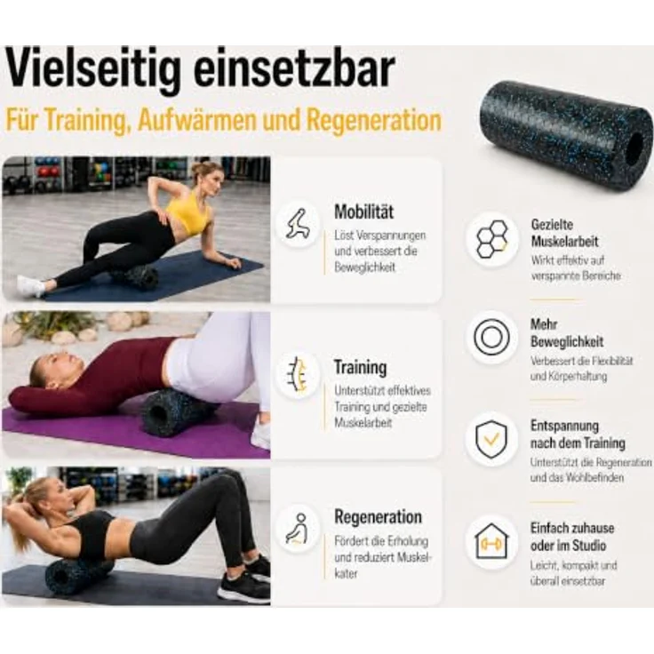 Wozinsky WRM-33 Massagerolle Trainingsrolle 33 cm, strukturierte Oberfläche, starre Konstruktion, Schwarz – Bild 5