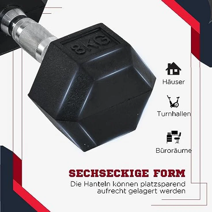 HOMCOM Hexagon Kurzhanteln 2er Set Gusseisen Hanteln Griff gerändelt Hantel Set Kurzhantelset Gewichte Metall Gummi schwarz 2 x 6 KG – Bild 5
