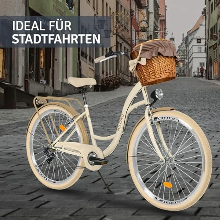 Milordbikes City-Fahrrad, Creme, 46 cm, Metallrahmen, leichtgängige 700C Reifen, inkl. Trägersystem – Bild 6