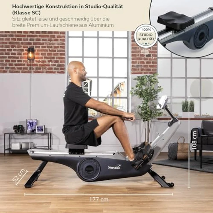 Skandika Rudergerät Freki | Rudergerät für Zuhause in Studio Qualität, 10-stufiger Magnetwiderstand, 8 kg Schwungmassensystem, Kinomap App kompatibel, aufstellbar, bis 200 cm | Fitnessgerät – Bild 4