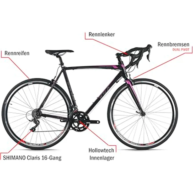 WYLD Rennrad Whirlwind 100, 28'' Rennrad mit 16 Gängen, Aluminium-Rahmen in Schwarz-Rot, 58 cm – Bild 4