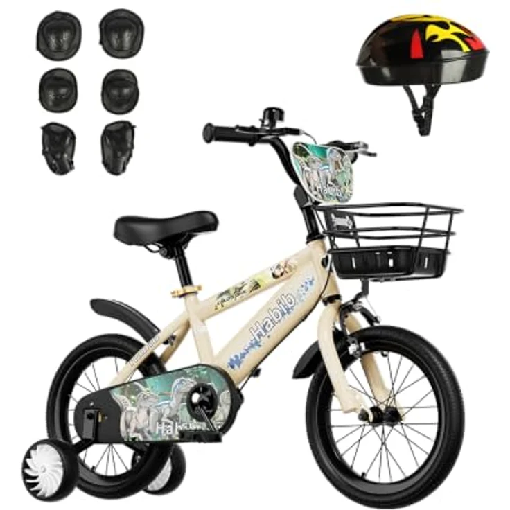 Habib Gruppe Dino-Fahrrad, Kinderfahrrad im Dinosaurier-Design mit 6-teiligem Schutz-Set und höhenverstellbarem Sattel, für Kinder von 85 cm bis 140 cm – Bild 1