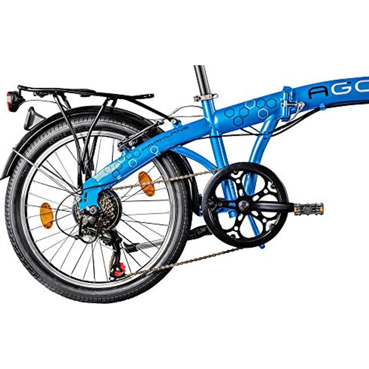 AGON Parklane Klapprad, 20 Zoll Faltrad mit 6 Gängen, Urban Bike, blau, für Körpergrößen 150-185 cm, StVZO geprüft, mit V-Bremsen, Beleuchtung und Gepäckträger – Bild 4