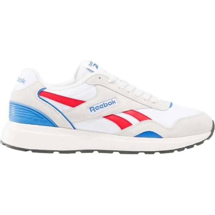 Reebok GL1100 Unisex Sport Sneaker, Freizeitschuhe mit Velours-, Synthetik- und Textil-Obermaterial, Grau/Rot/Blau, Schuhgröße: 39 EU
