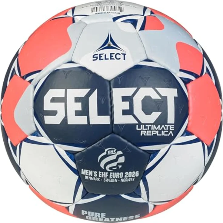 Select Ultimate EHF Euro Men Replica v26 Gr. 0, Handball mit EHF-Zulassung, handgenäht, gute Griffigkeit, weicher Ballkontakt, Null-Flügel-Blase aus Naturlatex – Bild 1