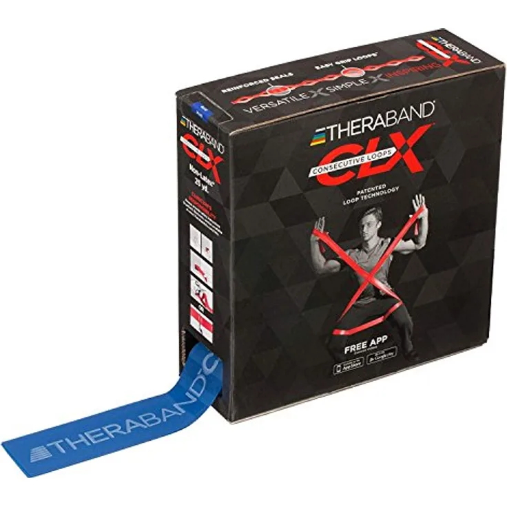 THERABAND CLX Latexfreies Widerstandsband, 110 Loops für Pilates und Physiotherapie, 22 Meter, blau, extra schwer