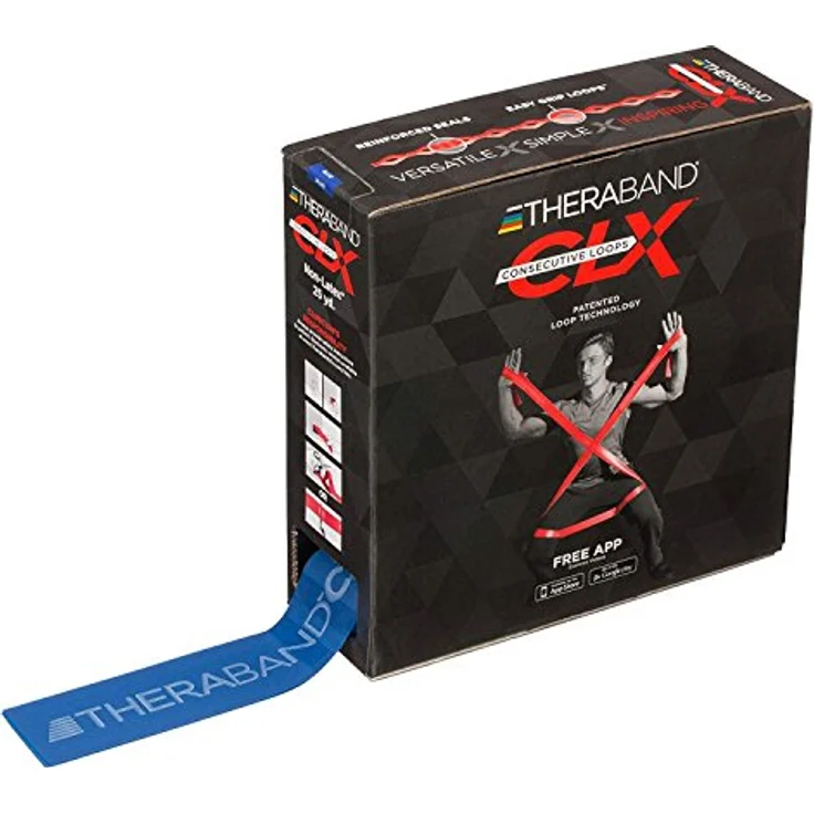 THERABAND CLX Latexfreies Widerstandsband, 110 Loops für Pilates und Physiotherapie, 22 Meter, blau, extra schwer – Bild 1