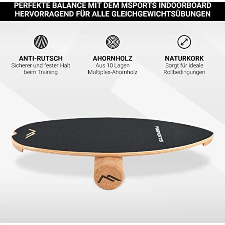 MSPORTS Surf Balance Board aus Holz/Balance Skateboard inkl. Rolle | Balance Board & Indoor Surfboard Trickboard und Gleichgewichtstrainer für Kinder und Erwachsene – Bild 3