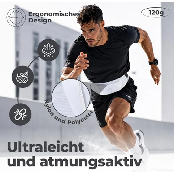 NORDRUN Laufgürtel für alle Handys, verstellbar und wasserdicht, mit großer Kapazität, in Weiß – Bild 5