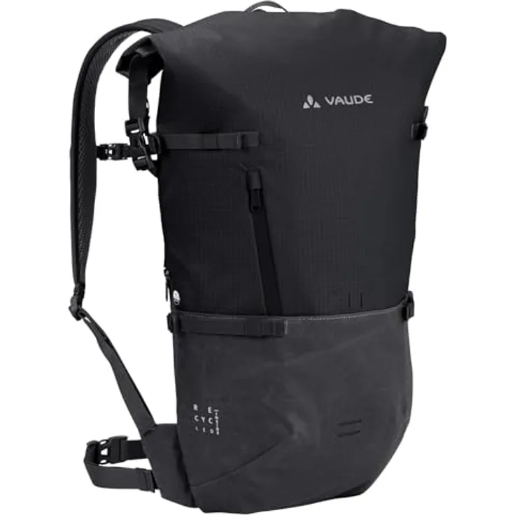 VAUDE CityGo II 23 Liter Schwarz, wasserdichter Rolltop Rucksack mit Laptop-Fach