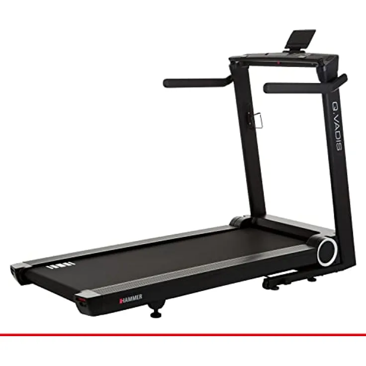 HAMMER Laufband Q. VADIS 7.0, 90% vormontiertes Laufband, senkrechte Klappfunktion, LCD-Anzeige, App-Steuerung, Kinomap, Zwift, 30 Programme, 3 PS, 22 km/h, 181 x 83 x 133 cm