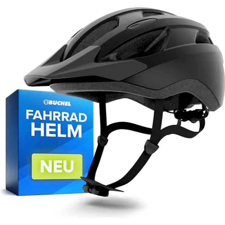 Büchel Fahrradhelm In-Mould-Technologie, Cam Lock, Kinnpolsterung, Fliegennetz, L 58-61 cm, Schwarz Matt – Bild 1