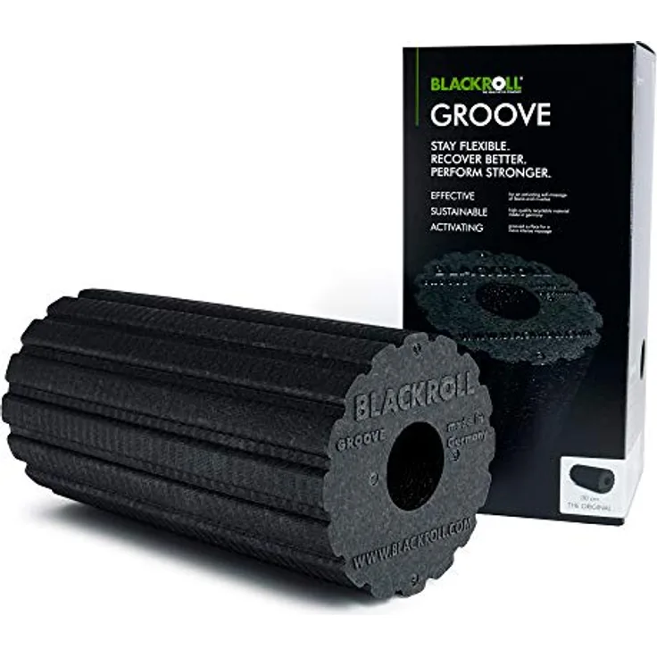 BLACKROLL® GROOVE Faszienrolle (30 cm x 15 cm), Fitness-Rolle mit strukturierter Oberfläche für verstärkten Massageeffekt, Made in Germany, Schwarz