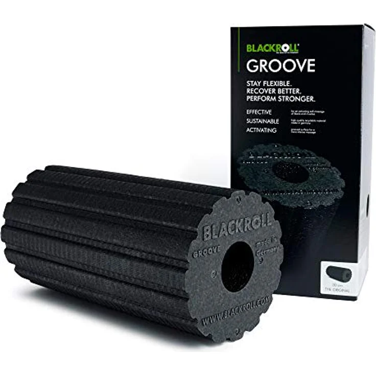 BLACKROLL® GROOVE Faszienrolle (30 cm x 15 cm), Fitness-Rolle mit strukturierter Oberfläche für verstärkten Massageeffekt, Made in Germany, Schwarz – Bild 1