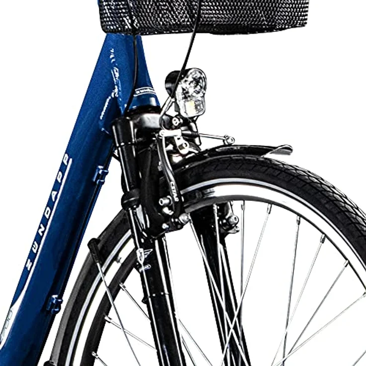 ZÜNDAPP Z700 Damen Fahrrad Damenfahrrad Tiefeinsteiger mit Korb City Bike V Brake Retro Fahrrad Hollandrad mit Gangschaltung Cityrad mit Federgabel (blau, 46 cm) – Bild 5