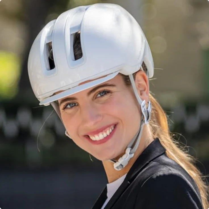 ABUS Urban Helm HUD-Y, Fahrradhelm mit magnetischem, aufladbarem LED-Rücklicht & Magnetverschluss, für Damen und Herren, Weiß (Puristic), Größe M – Bild 5