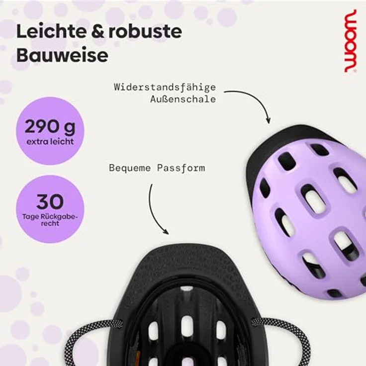 WOOM Ready 3.0 Junior Fahrradhelm, lila XS für Kopfumfang 46–50cm, hoher Tragekomfort und Schutz für Kinder – Bild 7