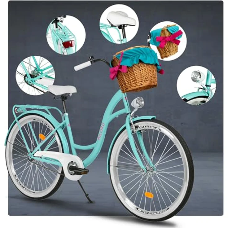 Milordbikes City-Fahrrad, Blau, Metall, 46 cm, leicht rollende 700C Reifen, mit hinterem Träger – Bild 7