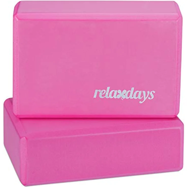 Relaxdays Yogablock 2er Set, rutschfeste Hartschaum Yoga-Klötze, 8x23x15 cm, pink – Bild 1