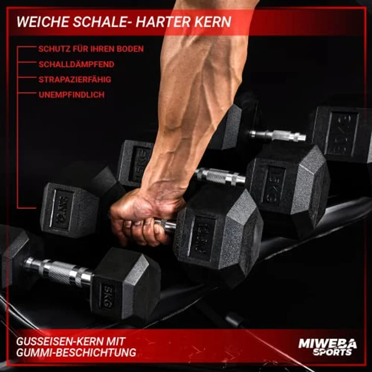 Miweba Sports Hexagon Hanteln HGH100 | 2,5-30kg - 𝐏𝐫𝐨𝐟𝐢 Hantel - Hantelset - Kurzhanteln - Gusseisen - Ergonomischer Griff - Einzelhantel - Hantel Set - Dumbbell (12.5 kg, Hantelpaar) – Bild 5