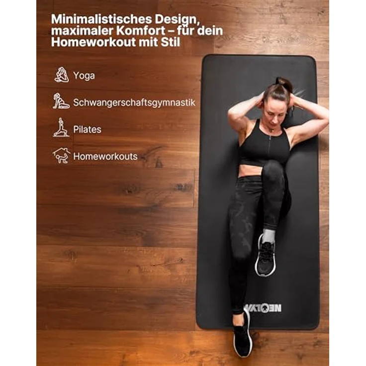 NEOLYMP extra dicke Fitnessmatte, rutschfest, inkl. Tragegurt & E-Book, 80 cm, schwarz, für Yoga, Pilates & Fitness – Bild 5