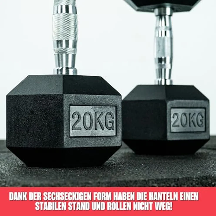 MATCHU Hexagon Hantelset, 20 KG Gummi Kurzhanteln mit verchromtem Griff, Schwarz, Satz von 2 – Bild 3