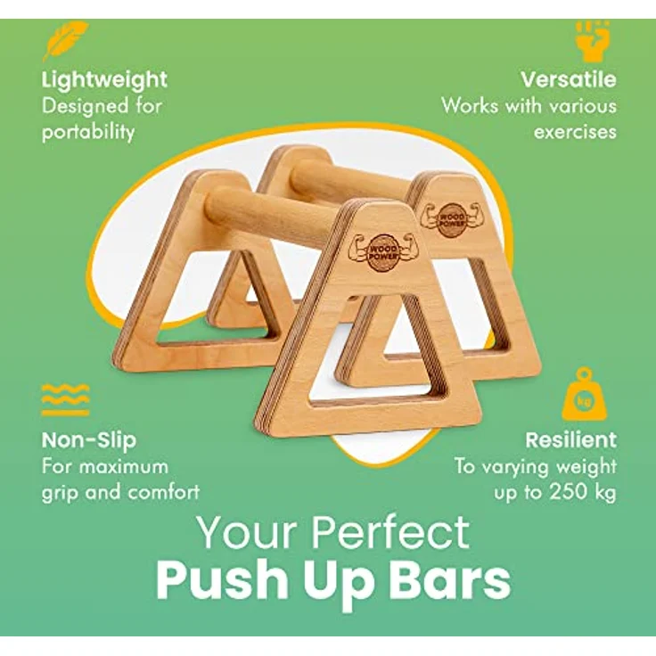 WOODPOWER® PowerBars Holz-Parallettes gelenkschonende Liegestützgriffe, Handstand-Barren & Minibarren, rutschfest für Indoor & Outdoor für Calisthenics, Körpergewichtstraining & Yoga (2 Stück) XL – Bild 3