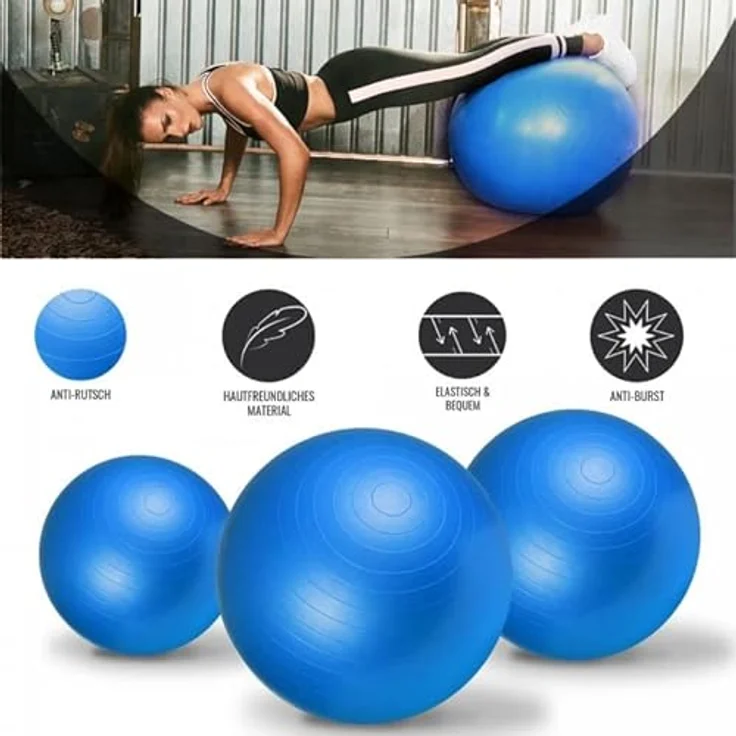 GORILLA SPORTS® Gymnastikball - inkl. Luftpumpe, 55cm, 65cm oder 75cm, bis 500kg Belastbar, Anti-Burst, rutschfest, Farbwahl - Sitzball Büro, Yoga Ball, Balance Ball, Fitnessball, Trainingsball – Bild 4