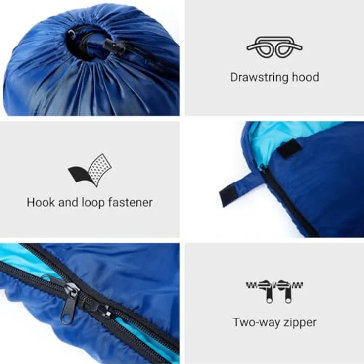 vidaXL Doppelschlafsack mit Kissen, wasserfester Deckenschlafsack für Camping und Reisen, leicht, 3-4 Jahreszeiten, schwarz – Bild 3