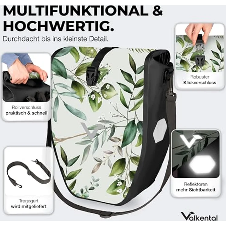 Valkental Gepäckträgertasche ValkBasic, wasserdicht, 28L Füllvolumen, mit Reflektoren und Tragegurt – Bild 4
