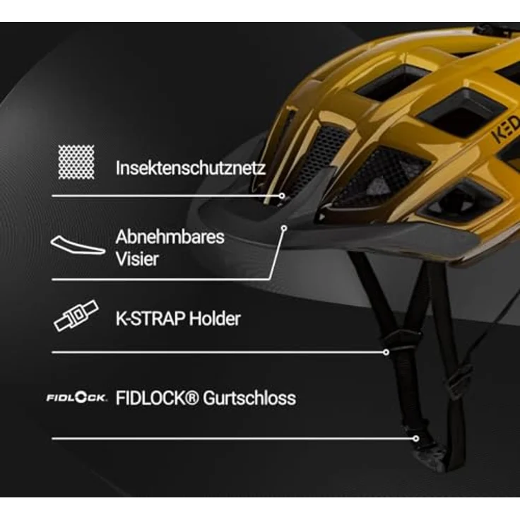 KED Crom Fahrradhelm, Allround-Helm mit K-FIT Anpassungssystem, LED Rücklicht, amber black glossy, Größe: 52-58 (M) – Bild 2