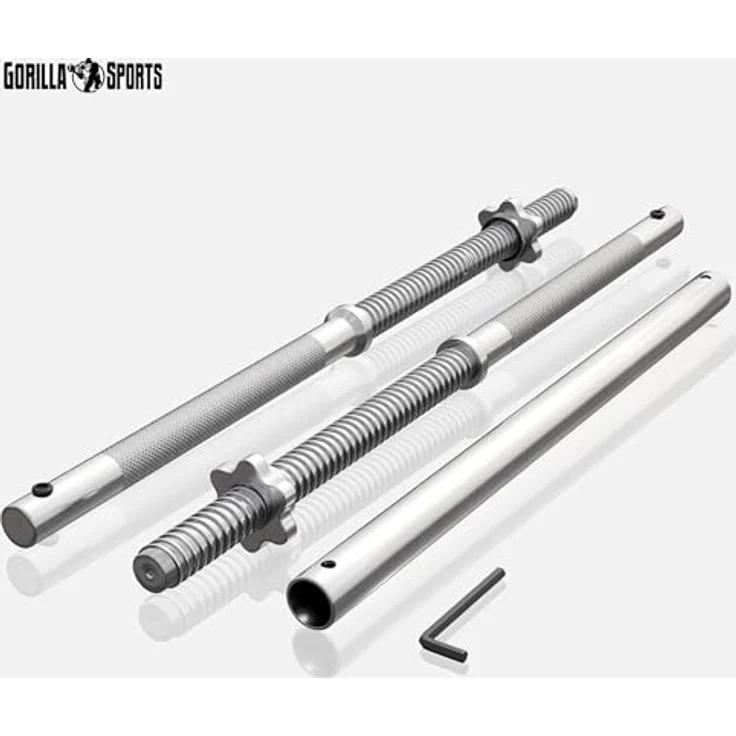 GYRONETICS® Hantelset 60kg - Langhantelstange, 2x2kg, 2x5kg, 4x10kg, Gusseisen/Kunststoff Hantelscheiben, 25mm, mit 2 Sternverschlüssen, Griff Gerändelt, Chrom - Langhantel Set, Hanteln, Gewichte – Bild 4