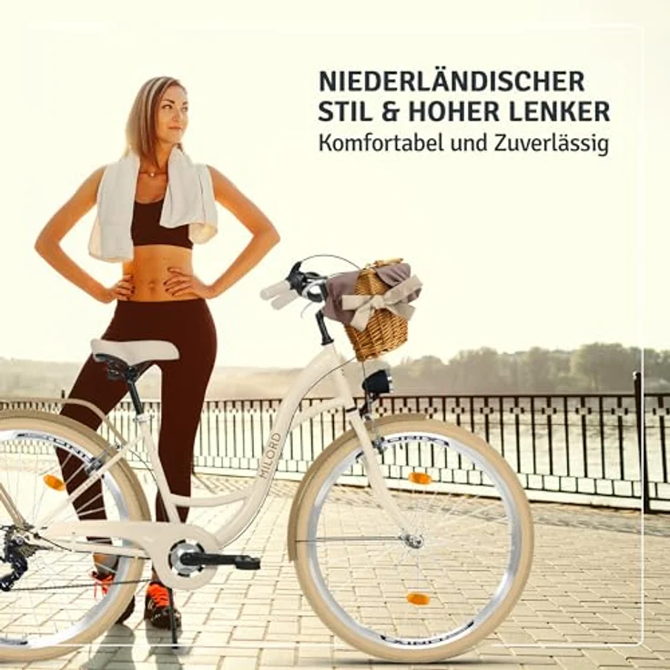Milordbikes City-Fahrrad, Creme, 46 cm, Metallrahmen, leichtgängige 700C Reifen, inkl. Trägersystem – Bild 4