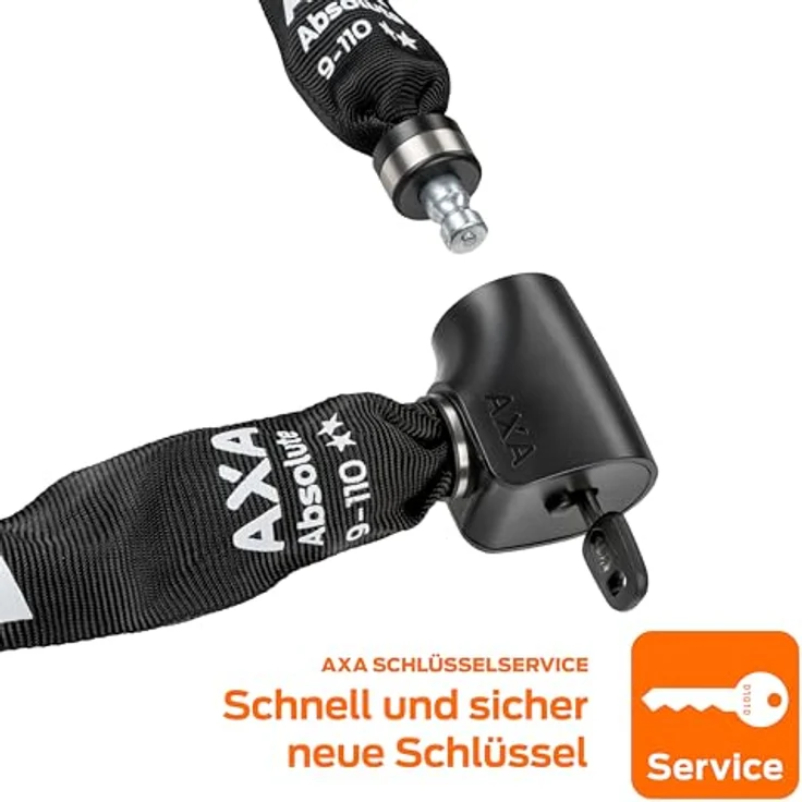 AXA Absolute Kettenschloss, 110 cm, 9 mm Durchmesser, hohe Sicherheitsstufe 14, Schlüsselschloss mit Edelstahl-Details – Bild 4