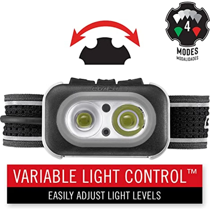 COAST RL20R Wiederaufladbare Stirnlampe mit Flood- und Spot-Optik, 1000 Lumen, rotes und grünes LED-Licht, stapelbares Batteriesystem – Bild 4