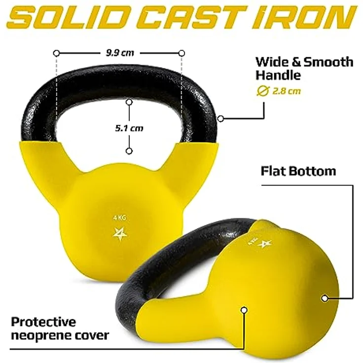 Yes4All XSQQ Neopren beschichtete Kettlebell, Krafttraining Kettlebells - 4KG Gelb – Bild 2
