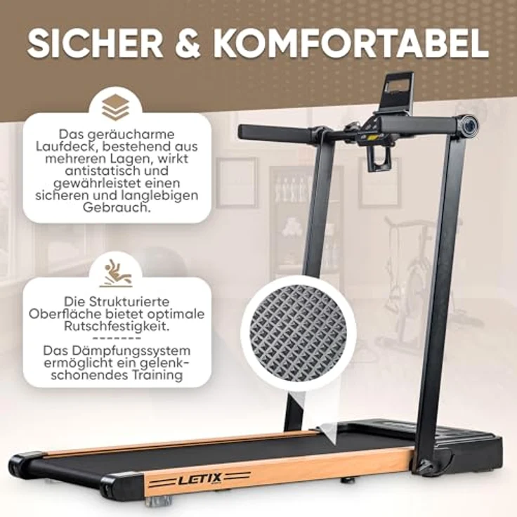 Elektrisches Laufband FoldPro 2in1 mit LCD-Display, Bluetooth & APP Funktion, für zu Hause und Büro, motorisiertes Fitnessgerät, Heimtrainer (Holzoptik) – Bild 3