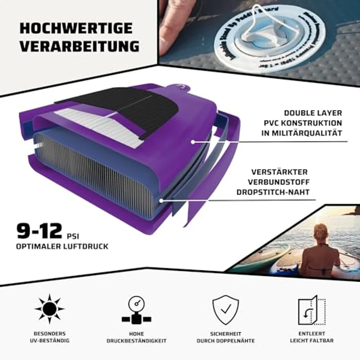 SF SUPRFIT SUP-Board Halia Purple, Touring Stand-Up-Paddling Board mit Rucksack, Paddel, Luftpumpe und 3 Finnen, Max. Nutzergewicht 140 kg – Bild 5