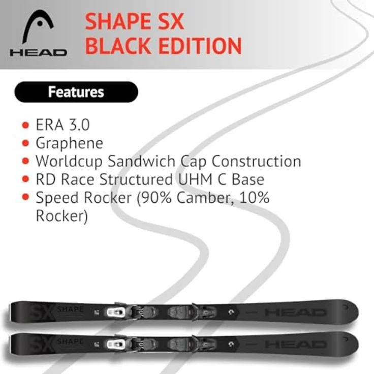 HEAD Shape SX Black Edition, Alpinski Pistenski mit Speed Rocker und PR11 GW Gripwalk Bindung, für Fortgeschrittene und Könner, Carvingski für präparierte Piste (177 cm) – Bild 5