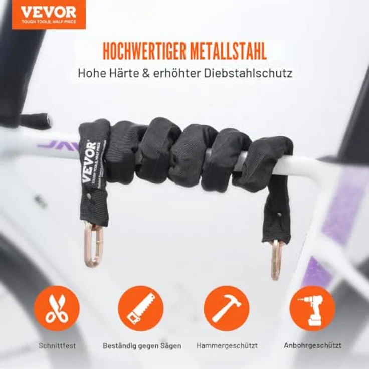 VEVOR Fahrradkettenschloss 1,8 m, robuster Diebstahlschutz aus Schmiedestahl mit Kratzschutz, ideal für Fahrräder, Motorräder und mehr – Bild 2