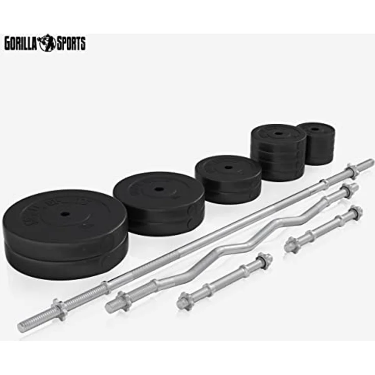 GORILLA SPORTS Kraftstation inkl. Hantelset 100kg, Latzug, Weiß/Schwarz - Multifunktion Hantelbank – Bild 3